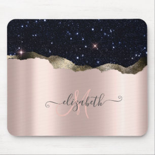 Moderne Zwarte Glitter Roos Gouden Monogram Muismat