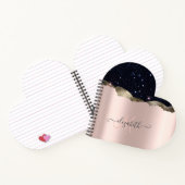 Moderne Zwarte Glitter Roos Gouden Monogram Notitieboek (Binnen)