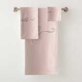 Moderne Zwarte Glitter Roosgoud Monogram Bad Handdoek (Insitu)