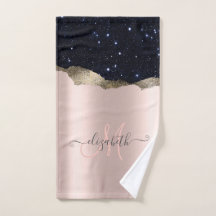Moderne Zwarte Glitter Roosgoud Monogram
