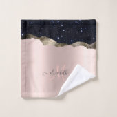 Moderne Zwarte Glitter Roosgoud Monogram Bad Handdoek (Wasdoekje)