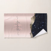 Moderne Zwarte Glitter Roosgoud Monogram Bad Handdoek (Handdoek)