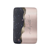 Moderne Zwarte Glitter Roosgoud Monogram Badmat (Voorkant Verticaal)