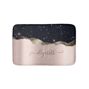 Moderne Zwarte Glitter Roosgoud Monogram Badmat
