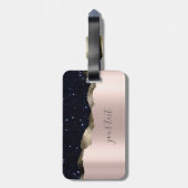 Moderne Zwarte Glitter Roosgoud Monogram Bagagelabel (Achterkant verticaal)
