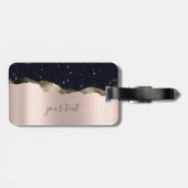 Moderne Zwarte Glitter Roosgoud Monogram Bagagelabel (Achterkant horizontaal)