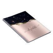 Moderne Zwarte Glitter Roosgoud Monogram Notitieboek (Rechterzijde)