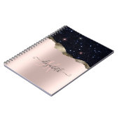 Moderne Zwarte Glitter Roosgoud Monogram Notitieboek (Linkerzijde)