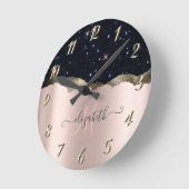 Moderne Zwarte Glitter Roosgoud Monogram Ronde Klok (Hoek)