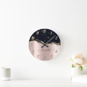 Moderne Zwarte Glitter Roosgoud Monogram Ronde Klok (Huis)