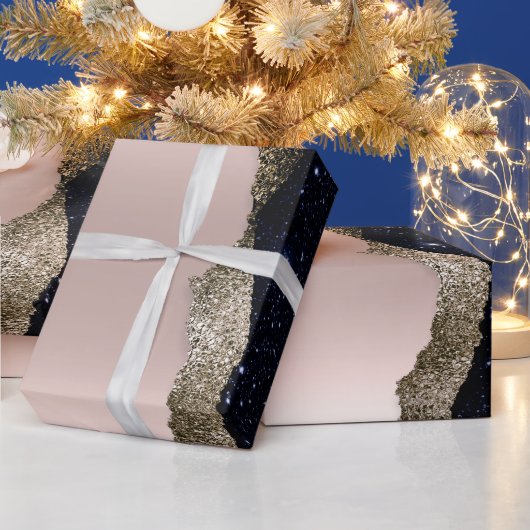 Moderne Zwarte Glitter Roze Goud Cadeaupapier (Feestdagen)