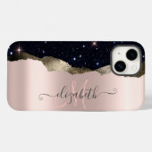 Moderne Zwarte Glitter Roze Gouden Monogram Case-Mate iPhone Case (Achterkant (horizontaal))