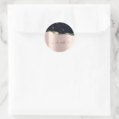 Moderne Zwarte Glitter Roze Gouden Monogram Ronde Sticker (Tas)