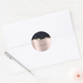 Moderne Zwarte Glitter Roze Gouden Monogram Ronde Sticker (Envelop)