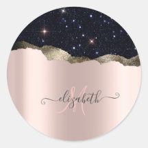 Moderne Zwarte Glitter Roze Gouden Monogram