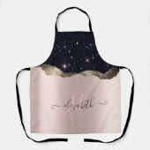 Moderne Zwarte Glitter Roze Gouden Monogram Schort (Voorkant)