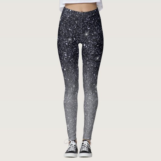 Moderne zwarte glitter Sparkles Gift Leggings (Voorkant)