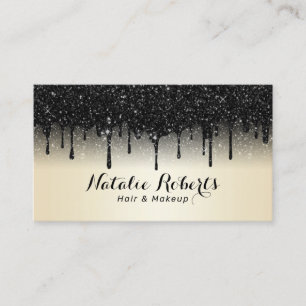 Moderne zwarte glitter steekt parelbruine salon af visitekaartje