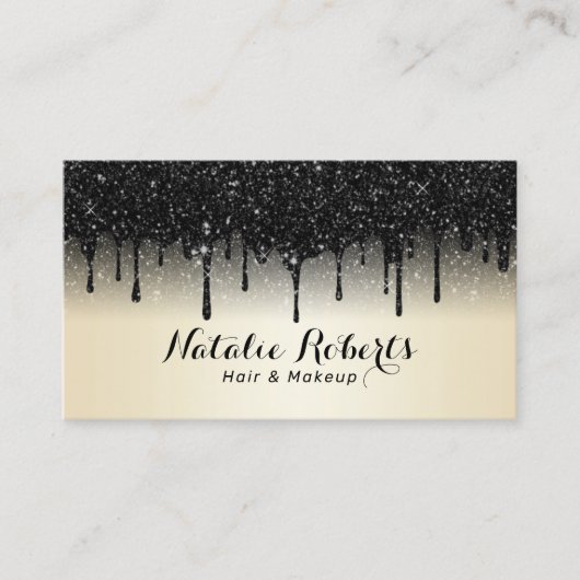 Moderne zwarte glitter steekt parelbruine salon af visitekaartje (Voorkant)
