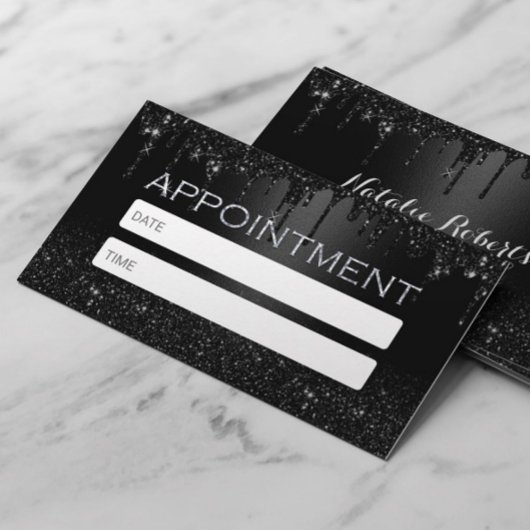 Moderne zwarte glitter zet Salon & Spa-benoeming Afsprakenkaartje