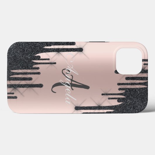 Moderne zwarte glitterschijven, Roos Gold, monogra Case-Mate iPhone Case (Achterkant (horizontaal))