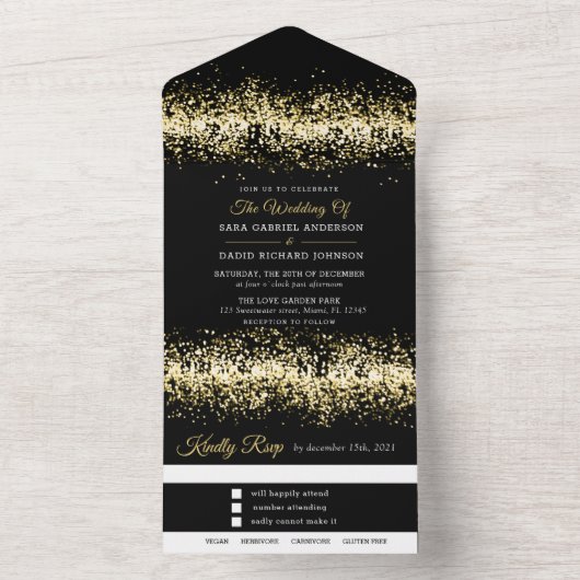 Moderne zwarte glittershuwelijksuitnodiging alles  all in one uitnodiging (Binnen)
