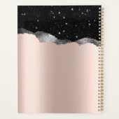 Moderne zwarte glittersilver, roze gouden monogram planner (Achterkant)