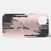 Moderne zwarte glitterslierten, roze goud, Monogra Case-Mate iPhone Case (Achterkant (horizontaal))