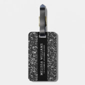 Moderne zwarte glittertextuur bagagelabel (Achterkant verticaal)