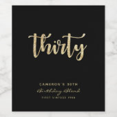 Moderne zwarte & Gold 30e verjaardag op maat Wijn Etiket (Enkel label)