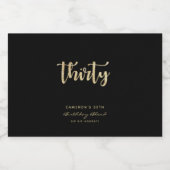 Moderne zwarte & Gold 30e verjaardag persoonlijke Likeurfles Etiket (Enkel label)