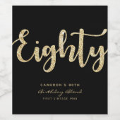 Moderne zwarte & Gold 80e verjaardag op maat Wijn Etiket (Enkel label)