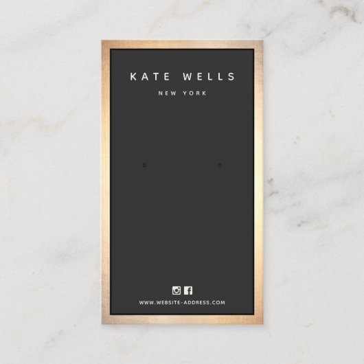 Moderne zwarte Gold Border Earring Display Holder Visitekaartje (Voorkant)