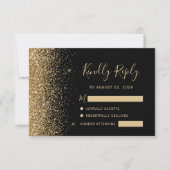 Moderne zwarte Gold Faux Glitter Edge RSVP Kaartje (Voorkant)