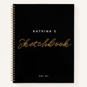 Moderne zwarte Gold Minimalist Script Sketchbook Notitieboek (Voorkant)