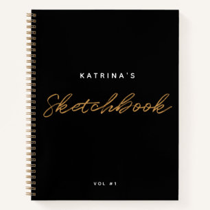 Moderne zwarte Gold Minimalist Script Sketchbook Notitieboek