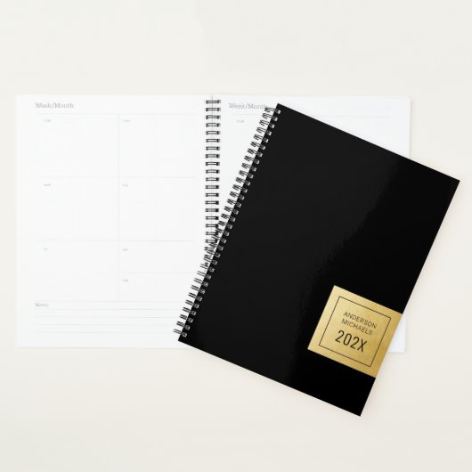 Moderne zwarte Gold-minimalistische, gepersonalise Planner (Display)