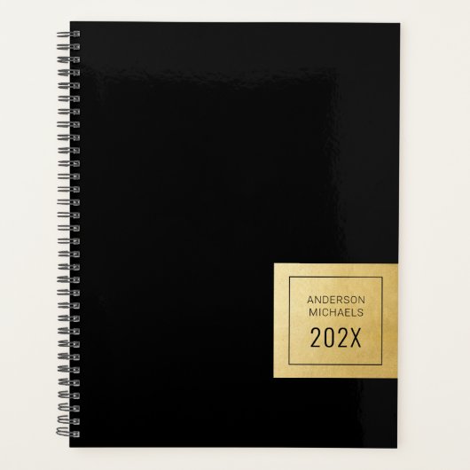 Moderne zwarte Gold-minimalistische, gepersonalise Planner (Voorkant)