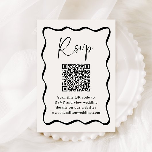 Moderne Zwarte Golfkader QR Code Huwelijksreactie Informatiekaartje