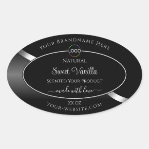 Moderne Zwarte Golfplatina met Logo Productlabels Ovale Sticker