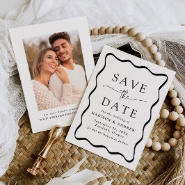 Moderne Zwarte Golvende Lijst Foto Bruiloft Save The Date