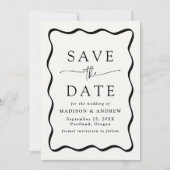 Moderne Zwarte Golvende Lijst Foto Bruiloft Save The Date (Voorkant)