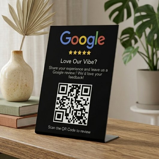Moderne Zwarte Google Review Aangepaste QR-code Reclamebord Met Voetstuk