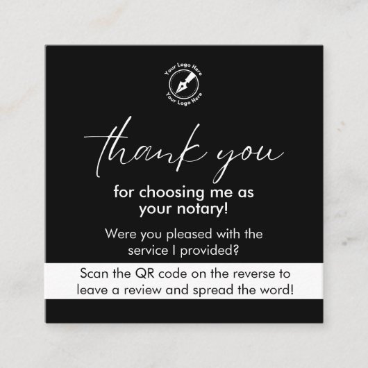 Moderne zwarte Google Review QR Notaris Dank u Vierkante Visitekaartje (Voorkant)
