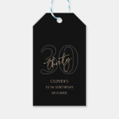 Moderne Zwarte Goud 30e Verjaardagsfeestje Cadeaulabel (Voorkant)