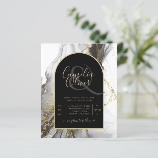 Moderne Zwarte Goud Agaat Marmer Glitter Bruiloft (Staand voorkant)