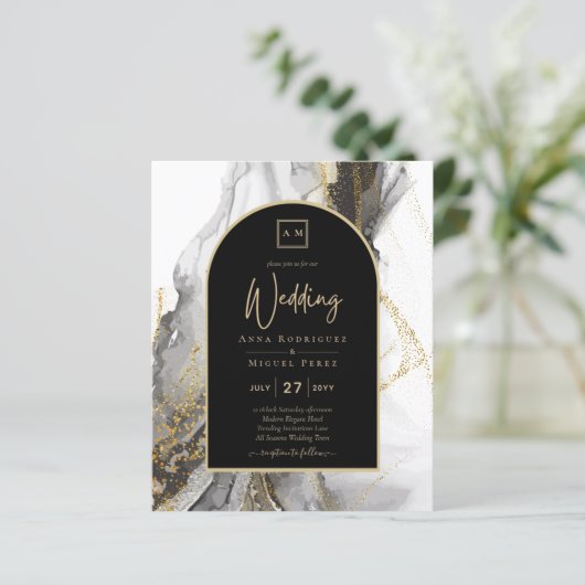 Moderne Zwarte Goud Agaat Marmer Glitter Bruiloft (Staand voorkant)