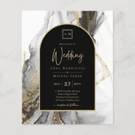 Moderne Zwarte Goud Agaat Marmer Glitter Bruiloft