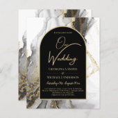 Moderne Zwarte Goud Agaat Marmer Glitter Bruiloft (Voorkant / Achterkant)