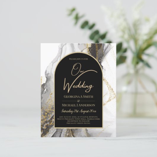 Moderne Zwarte Goud Agaat Marmer Glitter Bruiloft (Staand voorkant)